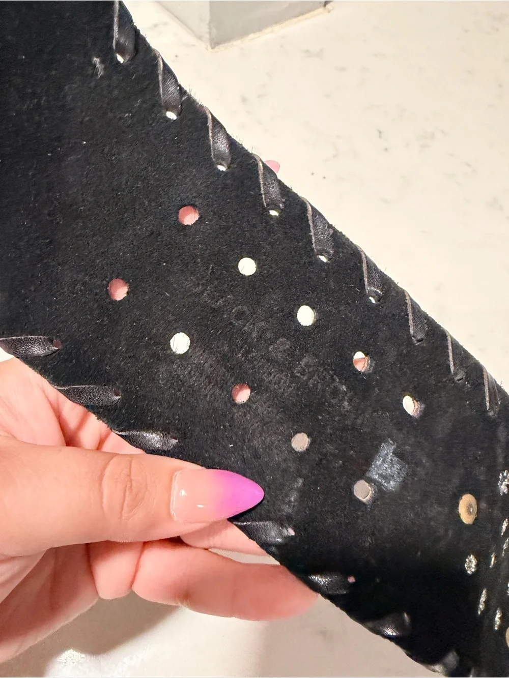 Black Studded Wide Waist Belt with Silver Buckle